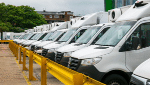parked white transit vans